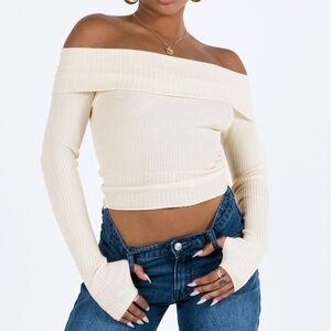 Princess Polly Off-Shoulder Beige Sweater